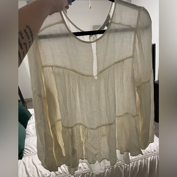 American Eagle Tunic Top - Cream, Long-Sleeved Boho Top - Picture 2 of 4